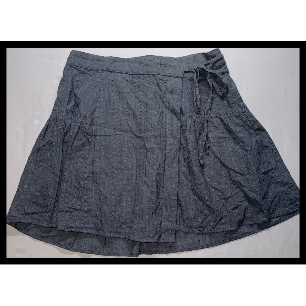 WISHLIST Skirt Womens Large Blue Eyelet Wrap Mini Boho Summer WL20-4663